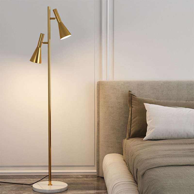 Minimalist Matte Black Floor Lamp with Two Adjustable Cone Shades