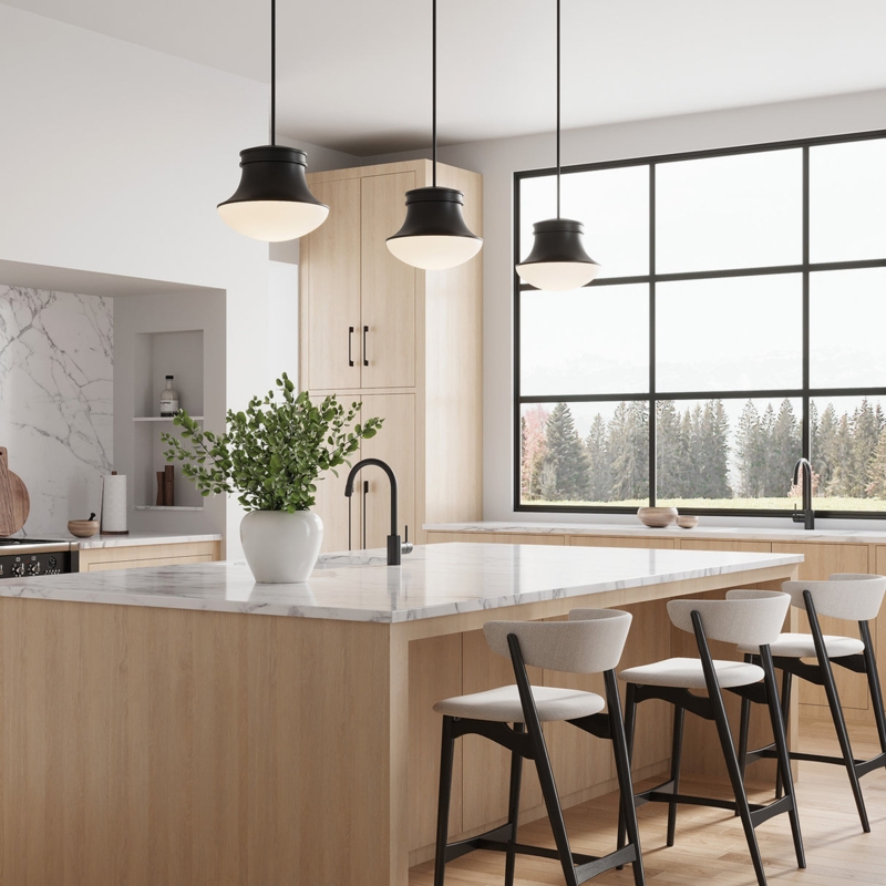 Minimalist Shallow Dome Pendant with Rigid Downrod, Matte Black