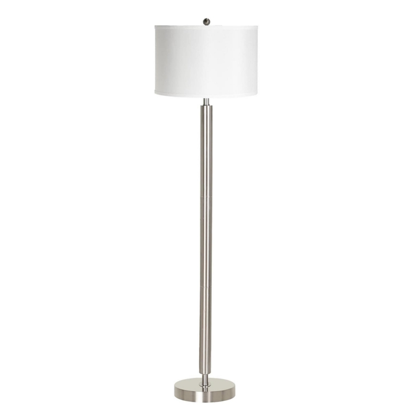 Minimalist Silver Floor Lamp with Slim Tubular Support and White Shade