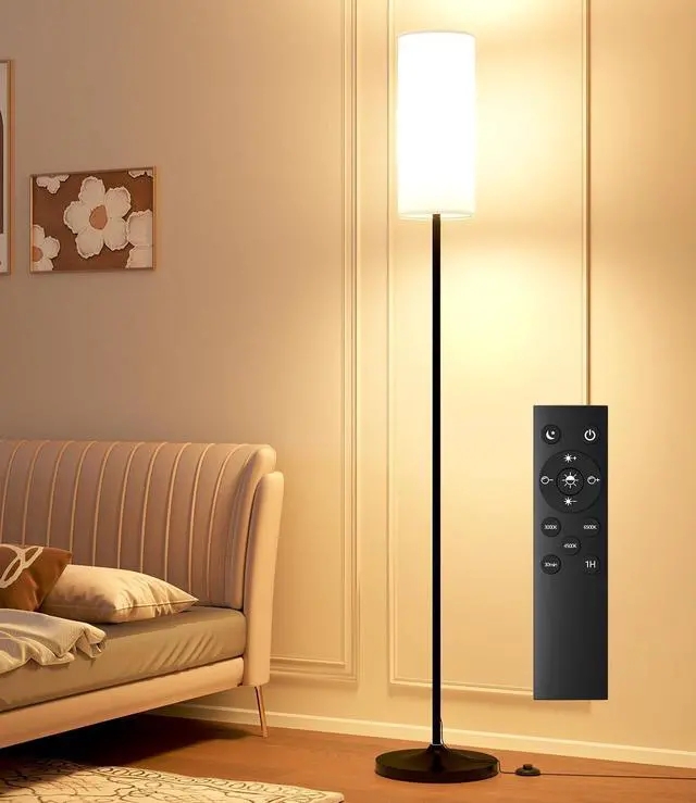 Minimalist Standing Lamp with Remote, Matte Pole, Foot Switch