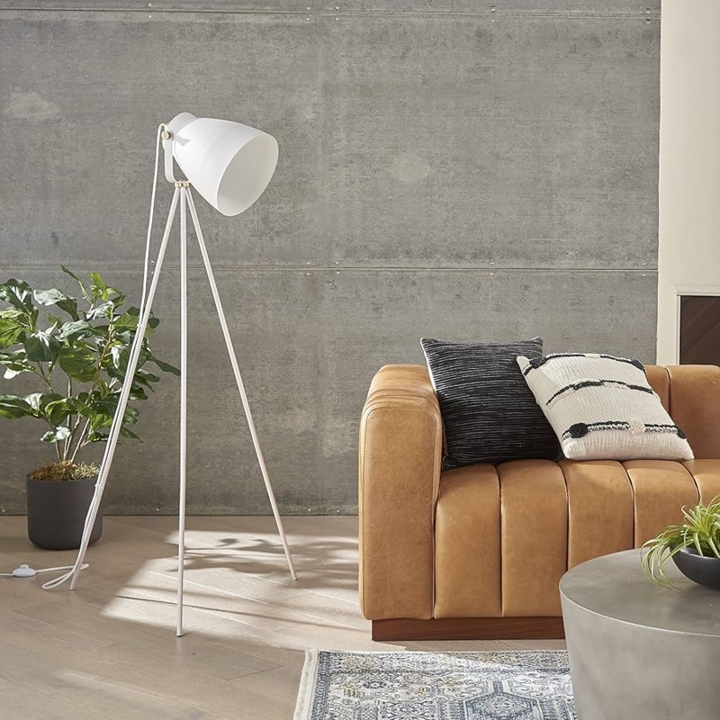Minimalist Tripod Floor Lamp with Black Metal Legs and White Shade