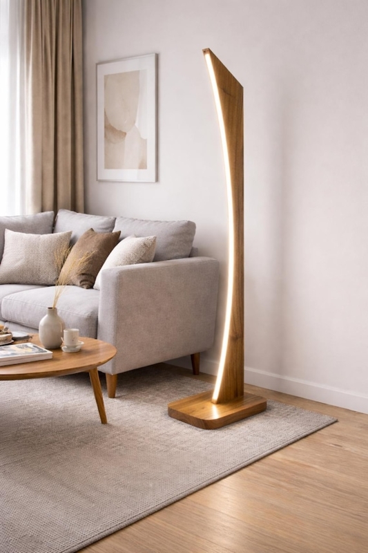 Minimalist Walnut Wood LED Corner Floor Lamp