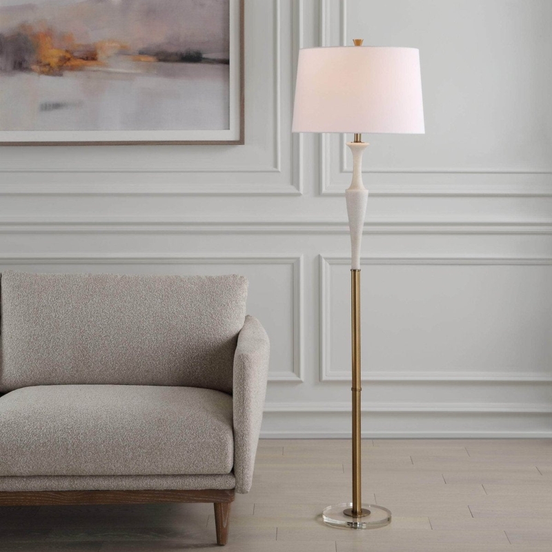 Minimalist White Stone Block Floor Lamp with Drum Shade