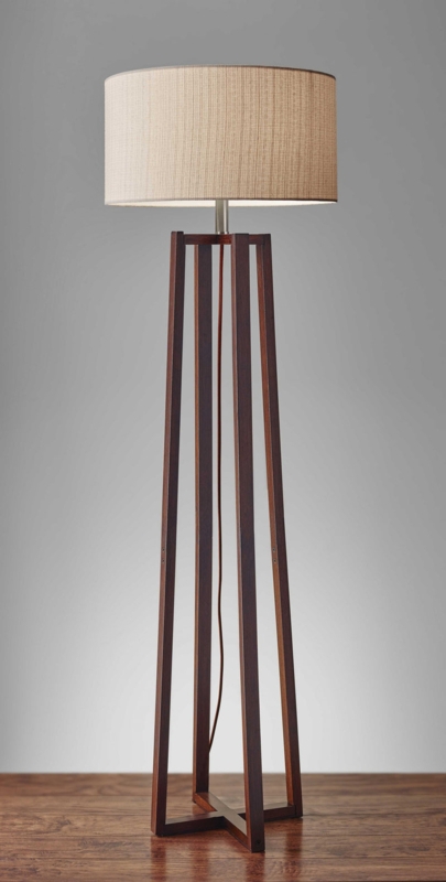 Minimalist Wood Base Floor Lamp Tripod with Exposed Cord Detail