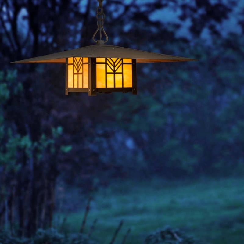 Mission Style Linear Lantern Pendant Dark Bronze Frosted Glass