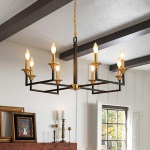 Mixed Material Dining Chandelier with Matte Frame