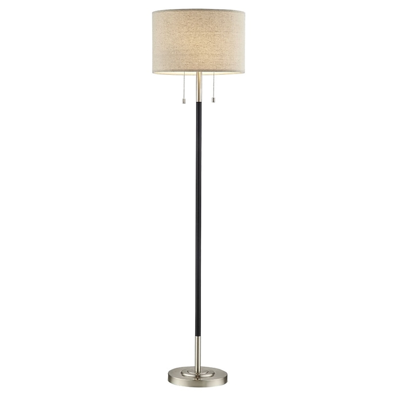 Mixed Material Floor Lamp | Brushed Nickel Pole, Espresso Accent, Modern
