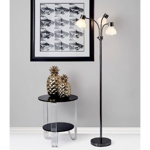 Modern 3-Arm Tree Floor Lamp with Adjustable Conical Shades in Black and Silver