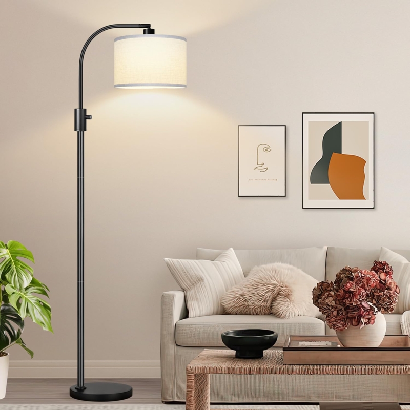 Modern Arc Floor Lamp Metal Cantilevered Arm White Shade