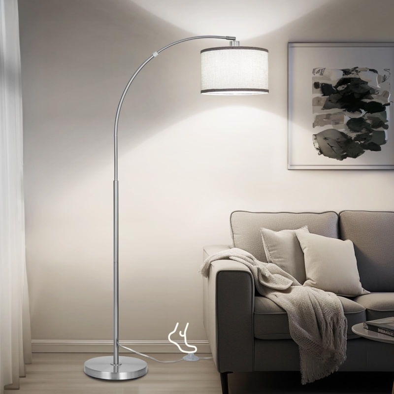 Modern Arc Floor Lamp Silver Polished Finish Adjustable Head