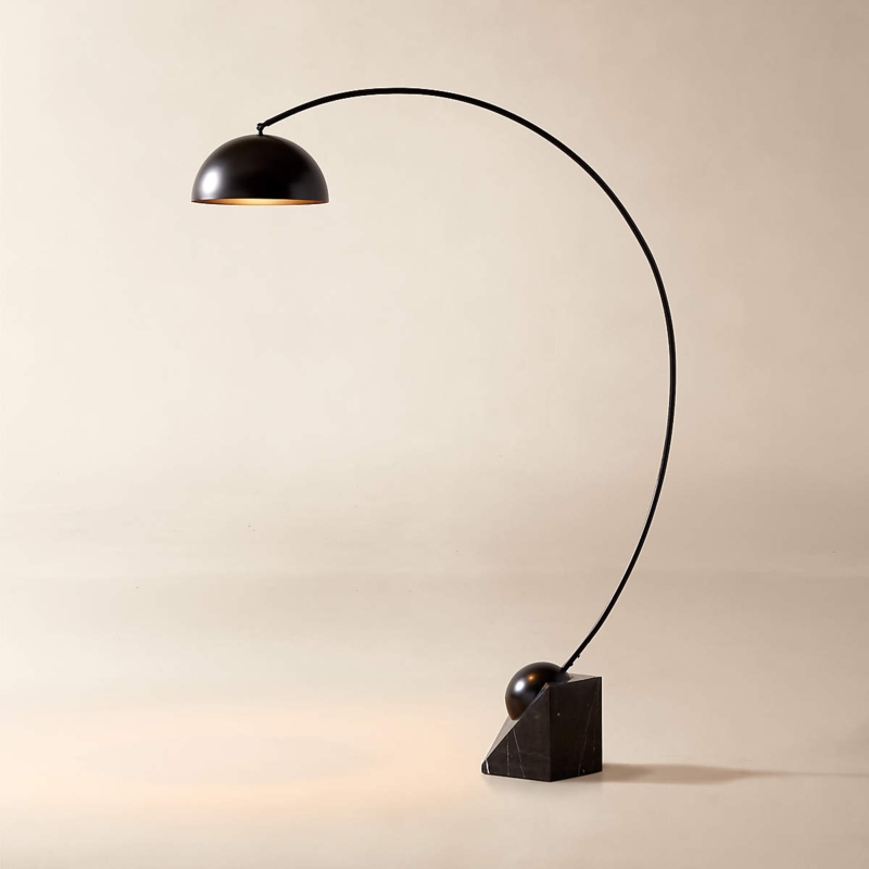 Modern Arc Floor Lamp with Oversized Dome Shade and Marble Base