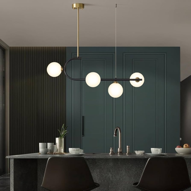 Modern Black And Gold Chandelier With Six Cylindrical Glass Shades