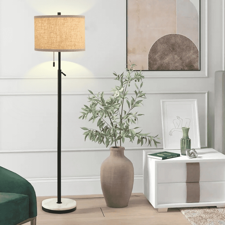 Modern Black Floor Lamp with Marble Base Adjustable Height