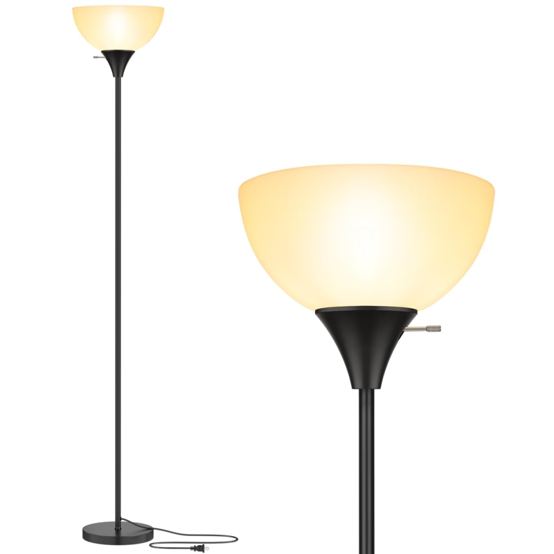 Modern Black Torchiere Floor Lamp Minimalist Living Room Lighting