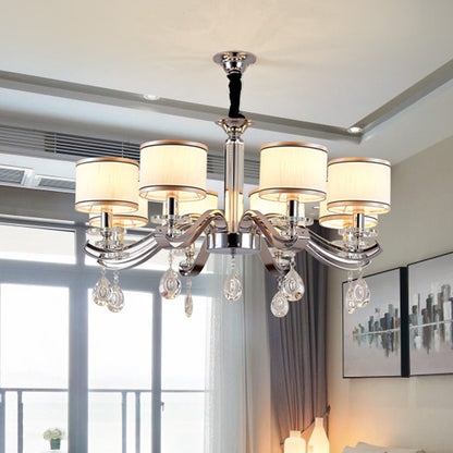 Modern Chandelier Drum Shades Polished Chrome Curved Arms Eight Light