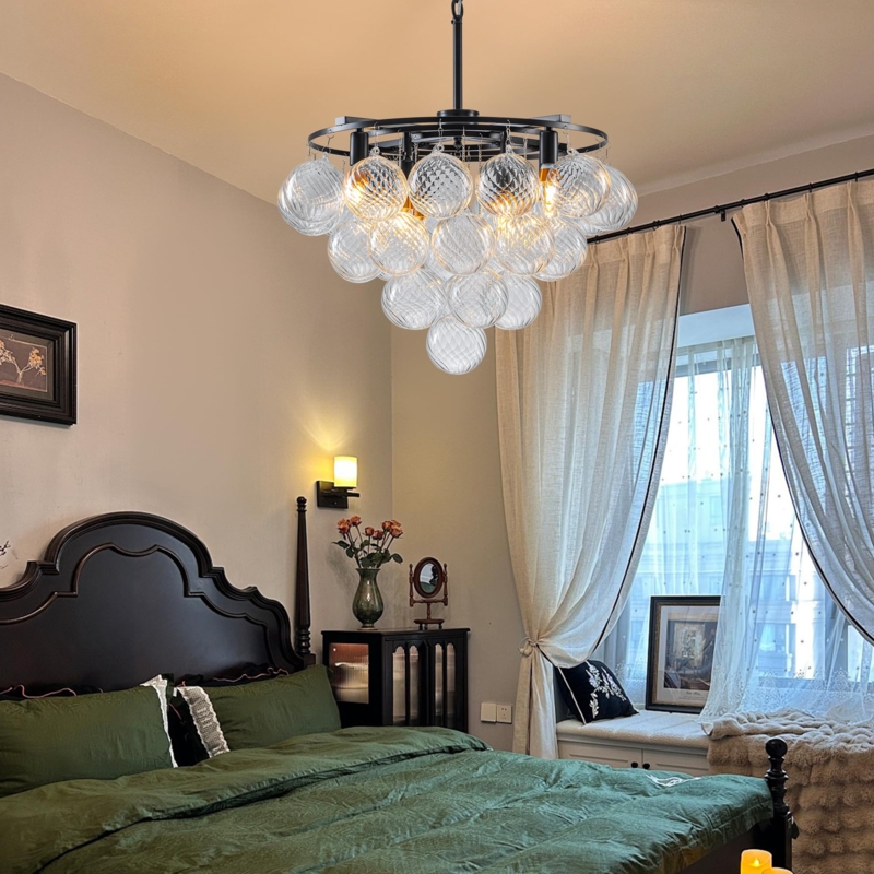 Modern Chandelier, Inverted Triangle Silhouette with Swirled Glass Bubbles
