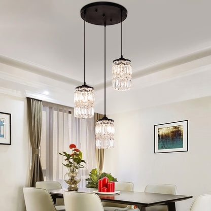 Modern Cluster Pendant Light with Staggered Cylinders and Crystal Blocks