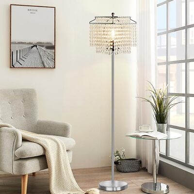 Modern Crystal Floor Lamp: 3-Light Tree with Polished Silver Mesh Shades