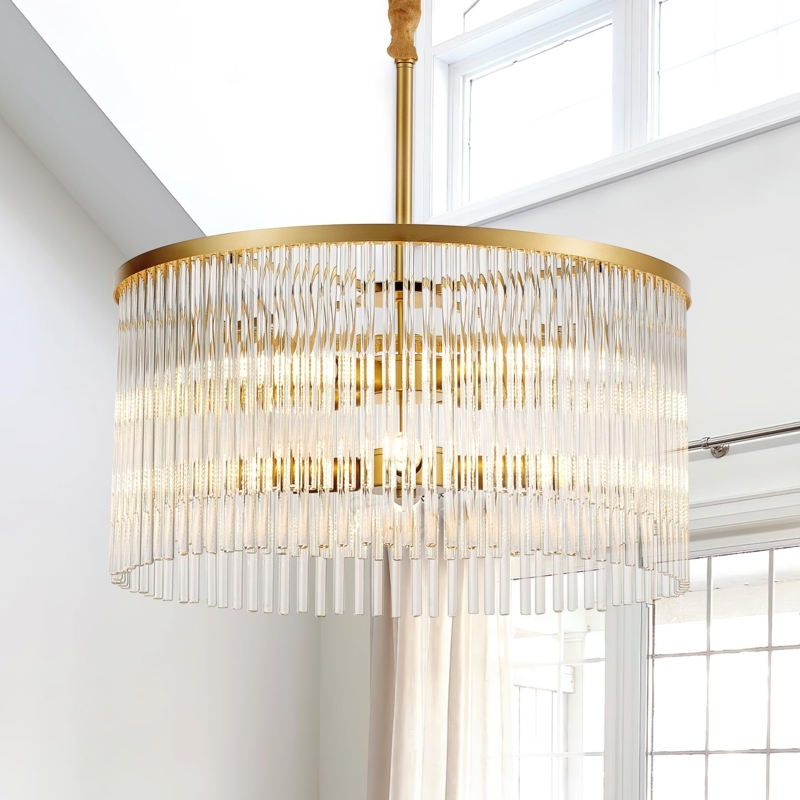 Modern Drum Chandelier Vertical Glass Baguettes Tiered