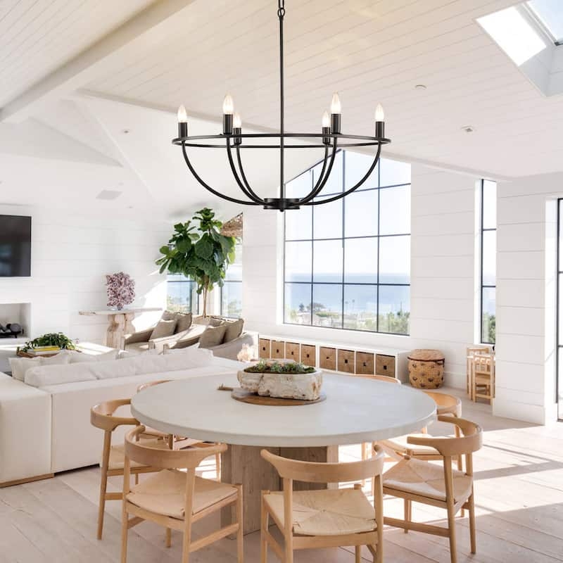 Modern Farmhouse Black Wagon Wheel Chandelier with Curved Arms