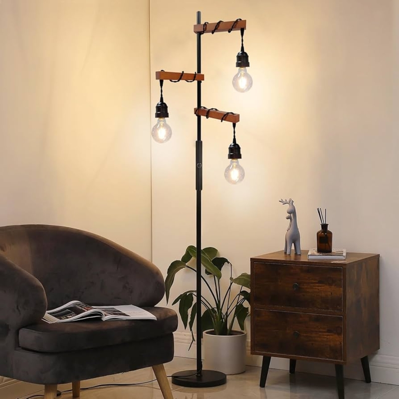 Modern Farmhouse Floor Lamp featuring Three Light Wire Mesh Shades