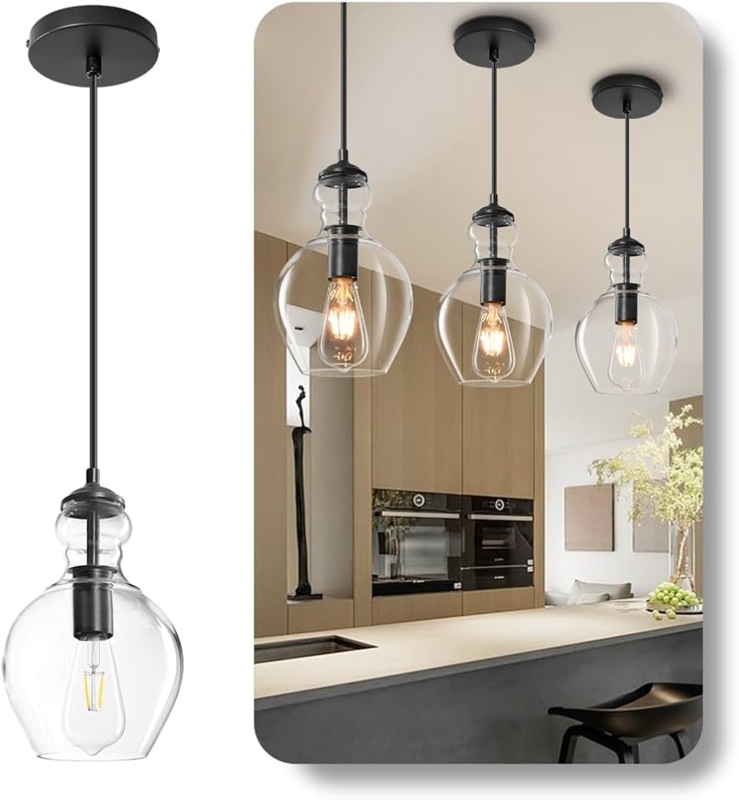 Modern Farmhouse Pendant Light with Ribbed Glass Conical Shade