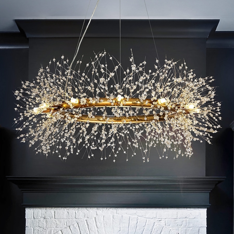 Modern Firework Chandelier, Antique Bronze Finish with Crystal Accents