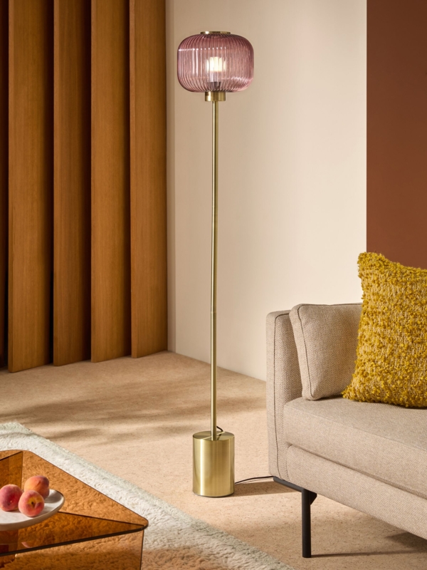 Modern Floor Lamp Angled Silhouette Cylindrical Shade Matte Finish
