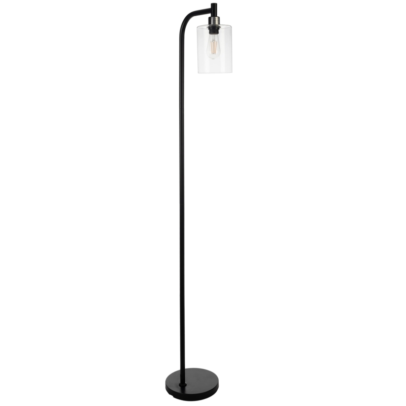 Modern Floor Lamp: Clear Glass Cylinder Shade, Metal Base, Edison Bulb.
