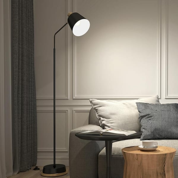 Modern Floor Lamp Matte Black Gold Finish with Exposed Filament Bulb