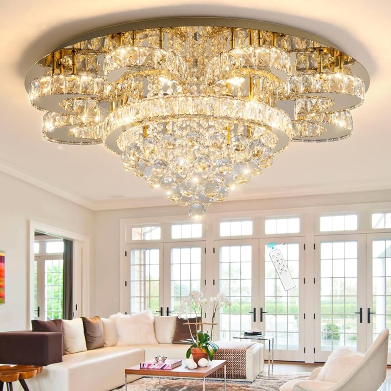 Modern Glam Chandelier, Multi-Tiered Gold with Layered Crystals