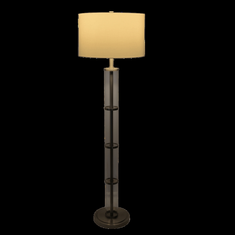 Modern Glass Body Floor Lamp with Brushed Nickel Accents and White Drum Shade