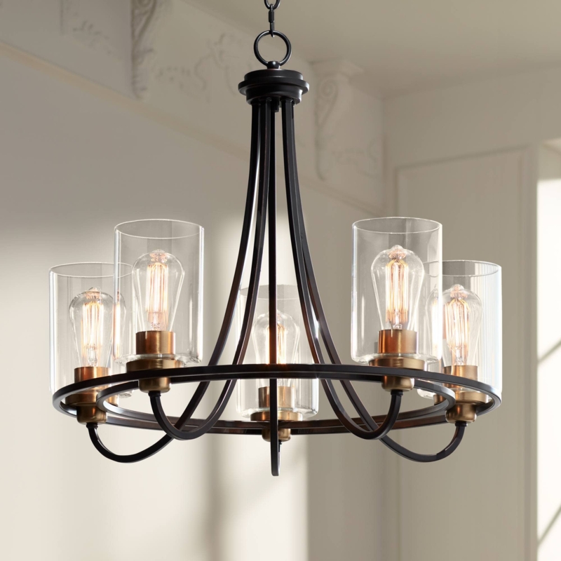 Modern Industrial Chandelier Two-Tone Finish Clear Cylinders