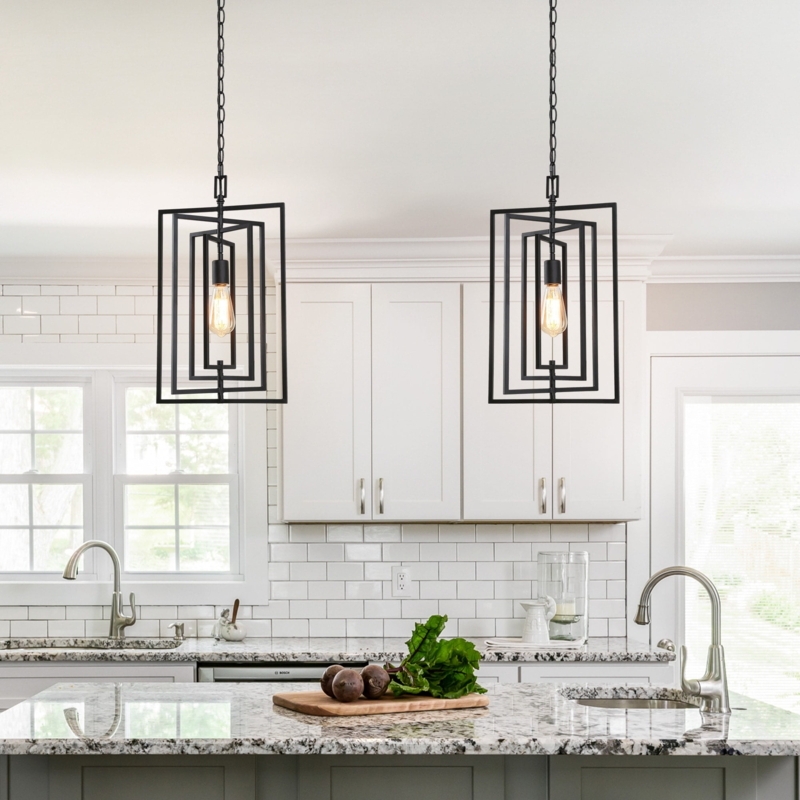Modern Industrial Pendant Light Black Rectangular Frame