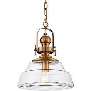 Modern Pendant Light Clear Glass Dome Antique Brass Frame