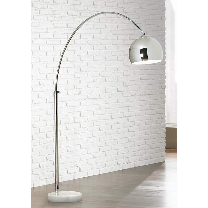 Modern Polished Chrome Lighting: Arc Floor Lamp Over Sectional
