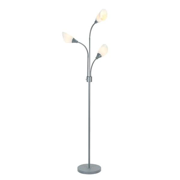 Modern Silver Floor Lamp Three Light Tree Flexible Gooseneck Arms