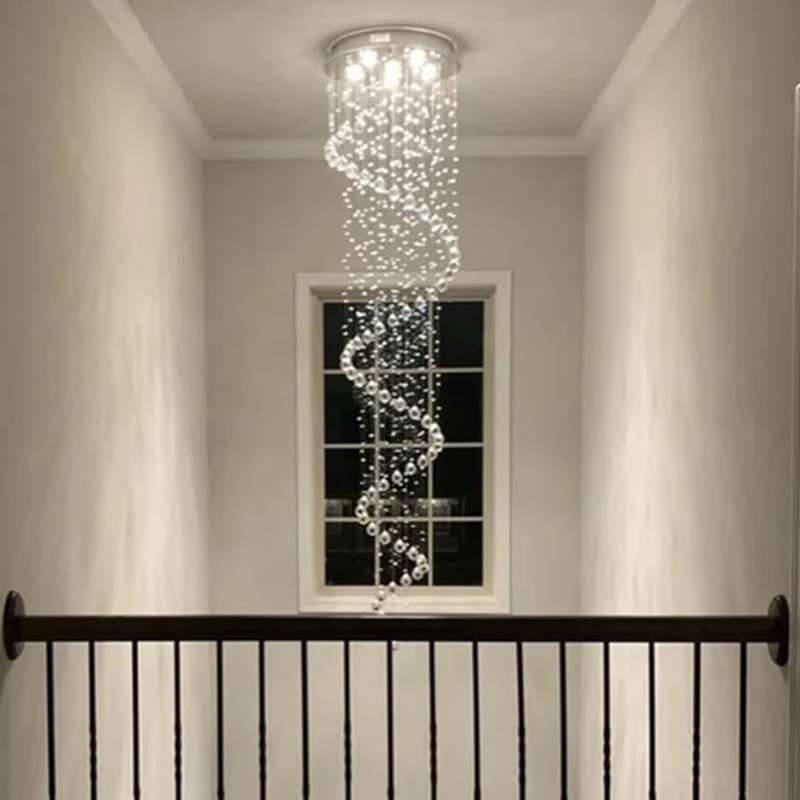 Modern Spiral Crystal Chandelier 87 Inch Height Cascading Drops