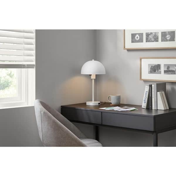 Modern Table Lamp Dome Shade White Metal with AC Outlet Feature