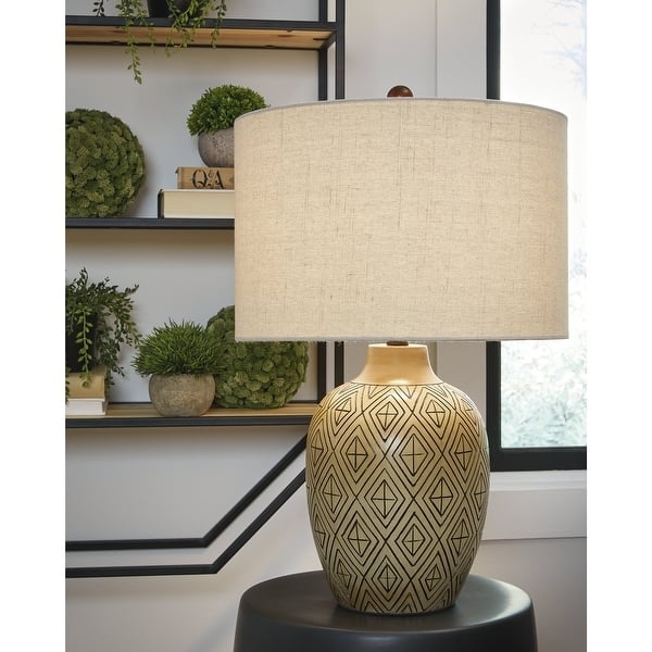 Modern Table Lamp Set Textured Tan Base Black Metal Neck Accent