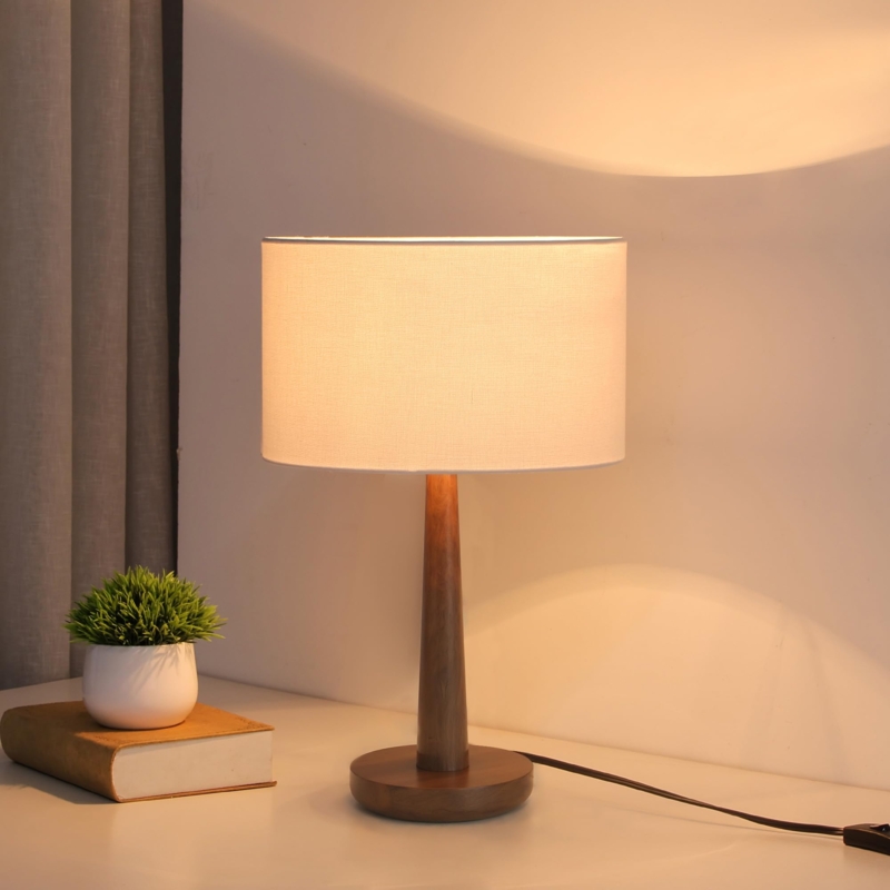 Modern Table Lamp with Walnut Wood Base for Minimalist Styling