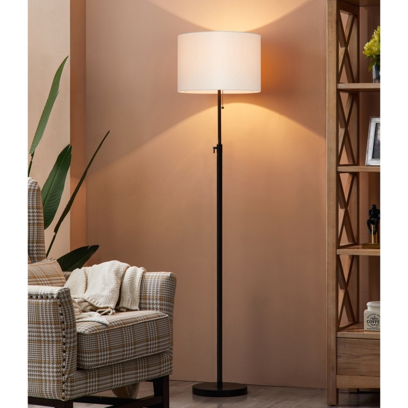 Modern Three Light Floor Lamp with Adjustable Arched Arms and Pull Chains