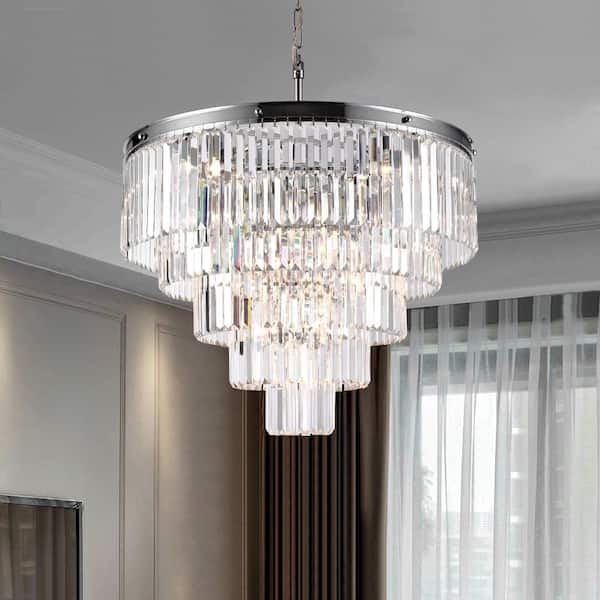 Modern Tiered Crystal Chandelier in Polished Chrome Finish
