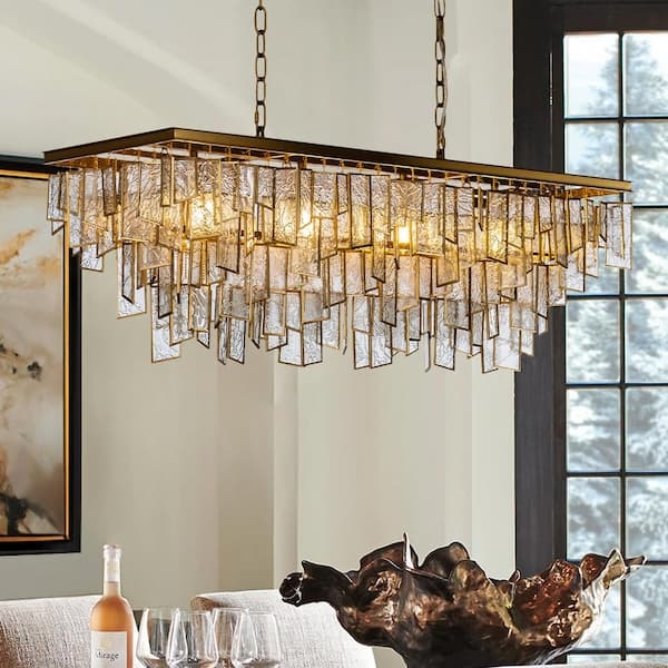 Modern Tiered Gold Chandelier with Cascading Glass Rods for Glam Dining Rooms