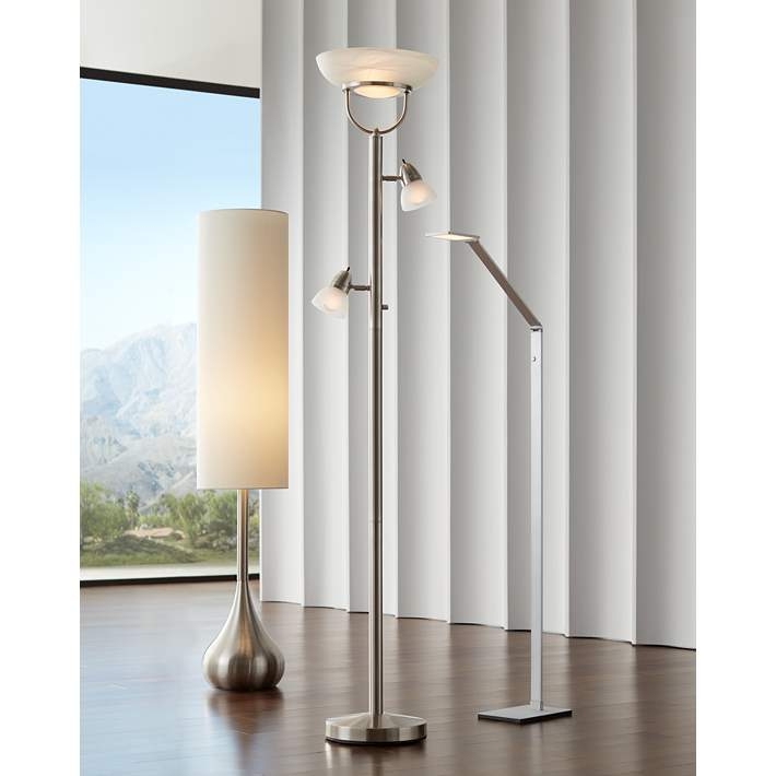 Modern Torchiere Floor Lamp: Brushed Nickel 3-in-1 Design
