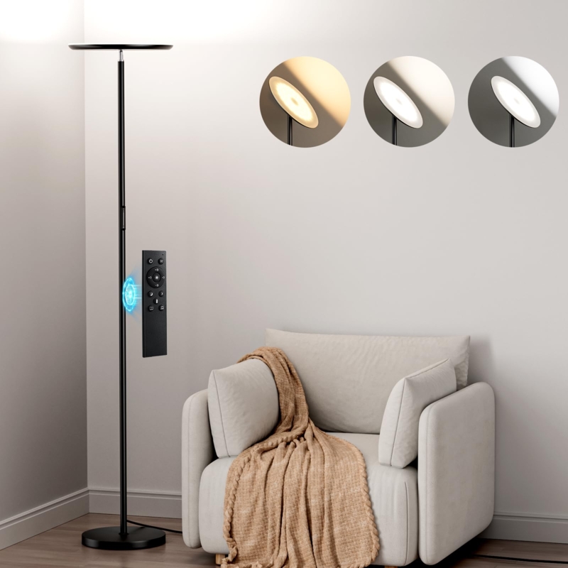 Modern Torchiere Floor Lamp, Ultra Slender LED Uplight for Corners