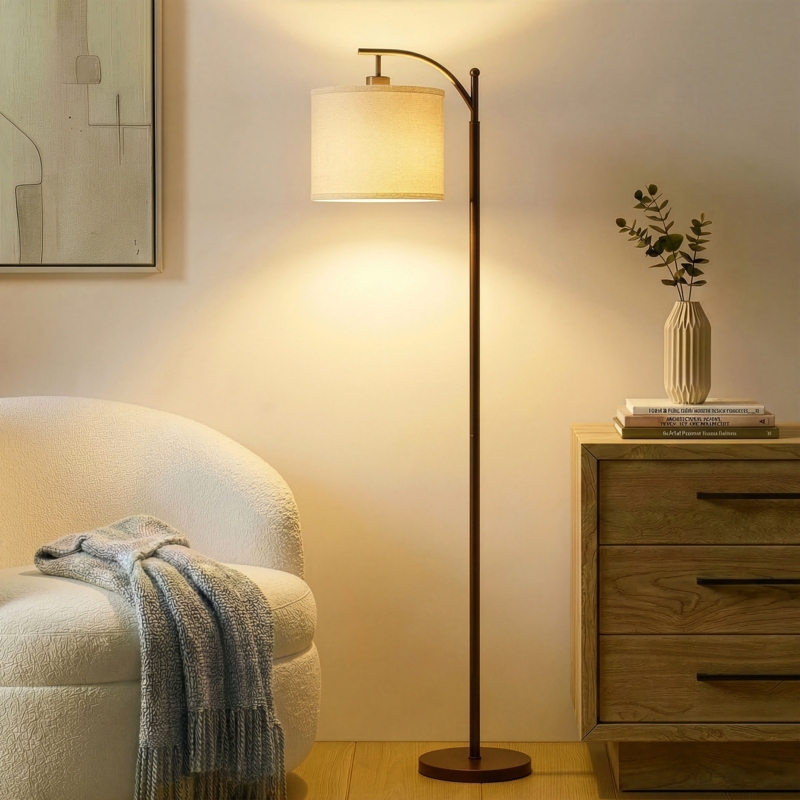 Modern Tripod Floor Lamp in Matte Black, Drum Shade
