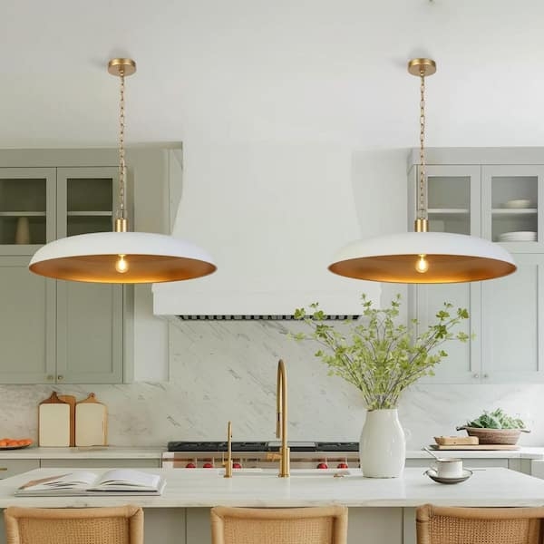 Modern White Dome Pendant Light featuring Gold Downrod Hardware