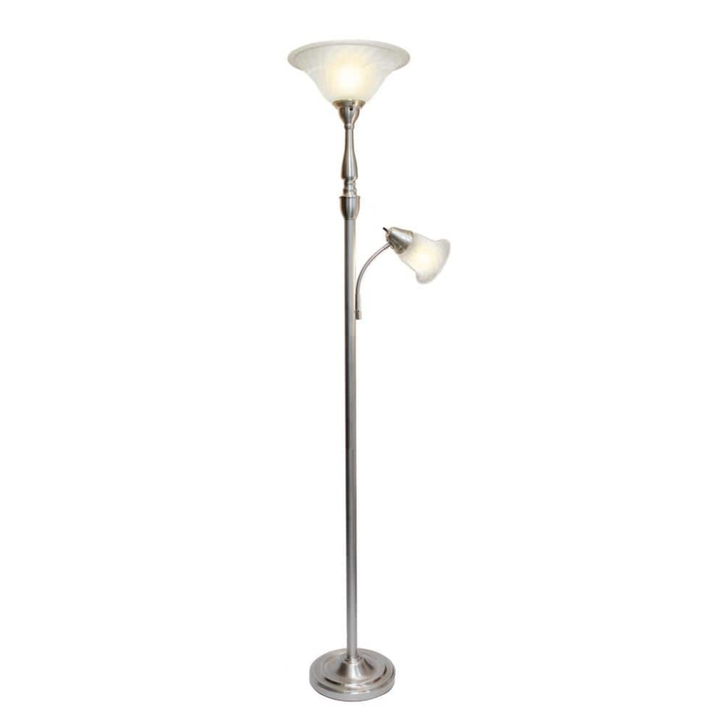 Mother-Daughter Floor Lamp with Marble Glass Shades in Brushed Nickel