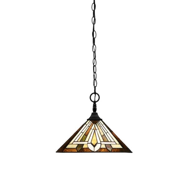 Mottled Amber Art Glass Pendant Light with Matte Black Hardware